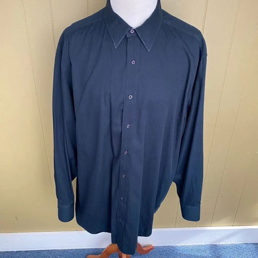 Pronto Uomo men 2XLT 100% cotton button down stripe dress shirt black